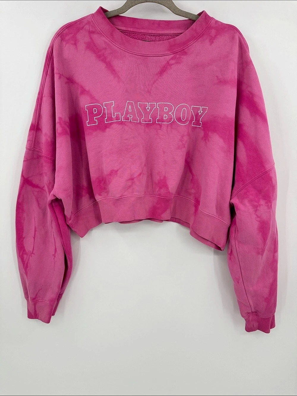 Playboy x Pacsun Streetwear Barbie Pink Tie Dye Cropped Spellout Logo Sweatshirt